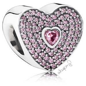 EUC Pandora 791555CZS Sterling Silver Sweetheart Heart Charm w/ Salmon Zirconia